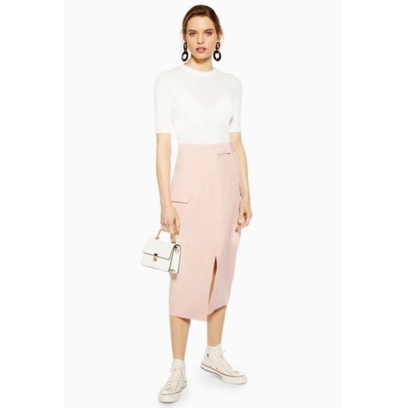 Topshop Dresses & Skirts - Topshop Blush Nude Pink Utility Pocket Midi Skirt